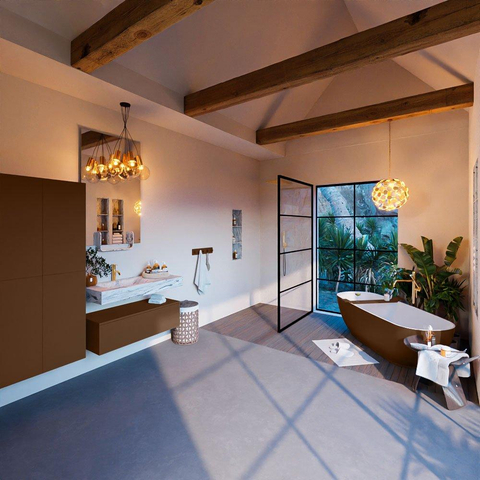 Mondiaz ALAN-DLUX Ensemble de meuble - 100cm - meuble Rust mat - 1 tiroir - Lavabo Cloud Glace suspendu - vasque Gauche - 1 trou de robinet SW805709