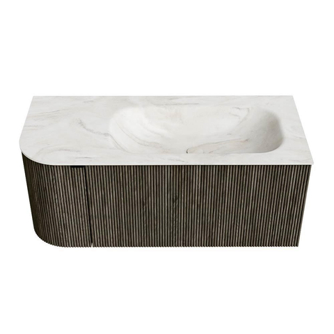 Mondiaz KURVE-DLUX Badkamermeubelset - 105x46x40cm - 1 lade - 1 deur - wastafel solid surface - rechts - 1 kraangat - Shadow SW1414454