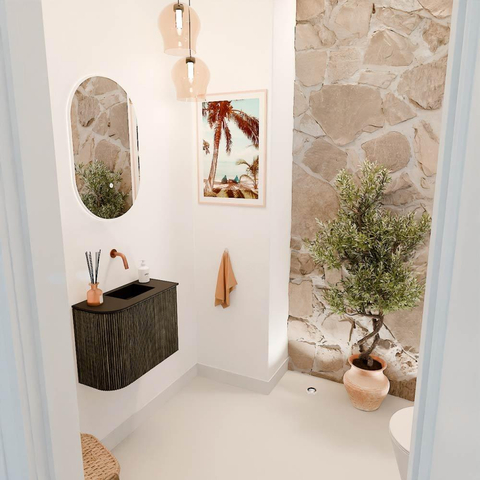 Mondiaz JOYA 51.6cm toiletmeubel - ronding links kleur Shadow - Wastafel FAYE positie Rechts Zonder kraangat kleur Urban. SW1421556