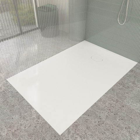 Villeroy & Boch Ecora douchebak - 150x100x3.5cm - afvoer korte zijde - stone white (wit) SW1558958