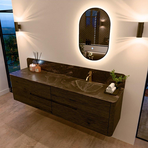 Mondiaz CIRO-DLUX Meuble de salle de bains - 190x45x50cm - Plan vasque Solid surface Lava - 1 lavabo à droite - 1 trou de robinet - 4 tiroirs - Shadow SW1532504