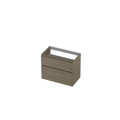 INK Wastafelonderkast - 80x45x65cm - 2 lades - greeploos - met houten keerlijst - MFC - Greige eiken SW693185