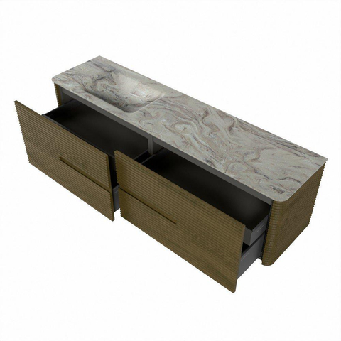 Mondiaz CIRO-DLUX Badkamermeubelset - 180x45x50cm - Solid surface wastafel Glace - 1 wasbak Links - 1 kraangat - 4 lades - Dusk SW1533004