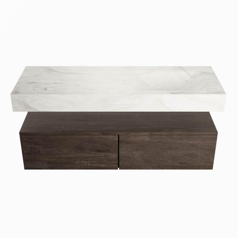 Mondiaz ALAN-DLUX Badkamermeubelset - 120x46cm - 1 lade - vrijhangende wastafel - zonder kraangaten - 1 rechts - Dark brown (eiken donker) SW1159308