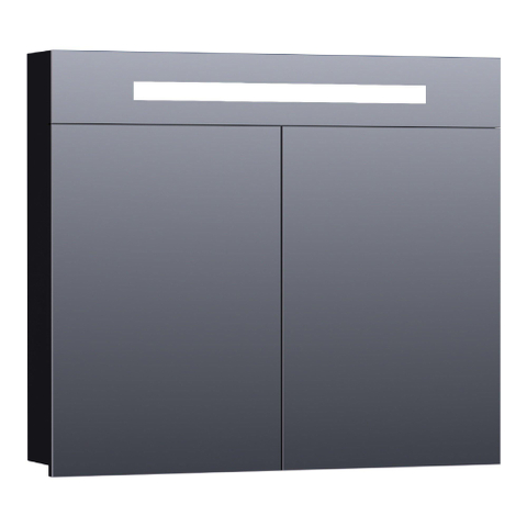 BRAUER Promise armoire de toilette - 80x70x15cm - avec éclairage direct - 2 portes miroir unilatérales - noir mat SW371697