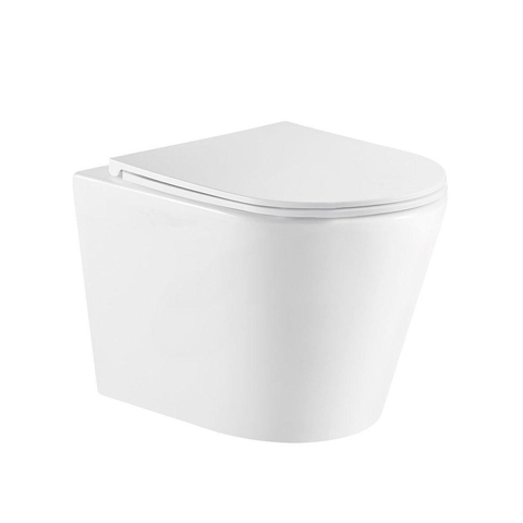 QeramiQ Dely Toiletset - 36.3x51.7cm - diepspoel - rimless - Geberit UP320 inbouwreservoir - softclose toiletzitting - geborsteld messing bedieningsplaat - ronde knoppen - wit mat SW804614