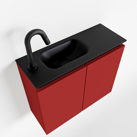 MONDIAZ TURE Toiletmeubel 60x23x50cm met 1 kraangaten 2 deuren fire mat Wastafel Eden links Solid Surface Zwart SW475416