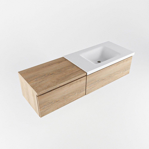 MONDIAZ BUKLA Meuble de salle de bains 140 cm avec module 60 couleur Washed Oak avec 2 tiroirs. Lavabo CLOUD à droite 0 trous de robinet couleur Talc. SW1381977