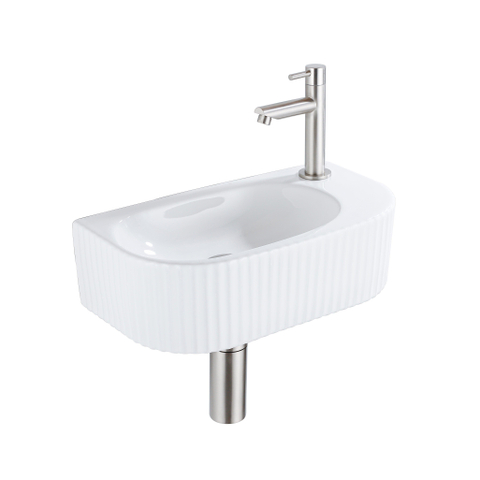 QeramiQ Blend fonteinset – halfrond – 40x21.5x12 cm – keramiek wit glans – kraan geborsteld RVS SW1233015