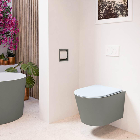 Mondiaz LAVIE hangtoilet – spoelrandloos – 36 x 53 cm – met softclose zitting – Smoke (lichtbruin), zitting Clay (lichtblauw/grijs) SW1208594