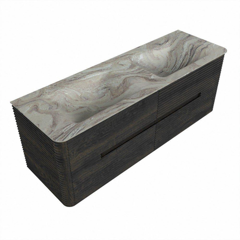 Mondiaz CIRO-DLUX Badkamermeubelset - 140x45x50cm - Solid surface wastafel Glace - 2 wasbak Dubbel - 2 kraangaten - 4 lades - Shadow SW1532218