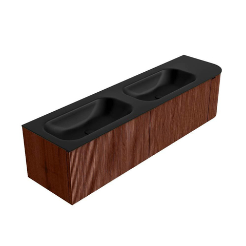 Mondiaz KURVE Ensemble meuble de salle de bains - 175x46x40cm - 2 tiroirs - 1 porte - vasque solid surface - double / gauche - sans trou de robinet - Ruby SW1415386