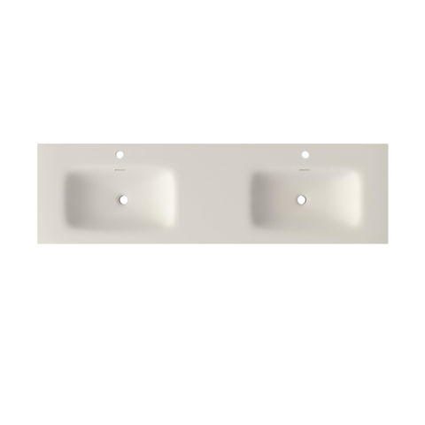 Saniclass Flow Meubelwastafel - 161x46x1.5cm - overloop - 2 wasbakken - 2 kraangaten - solid surface wit mat SW1441151