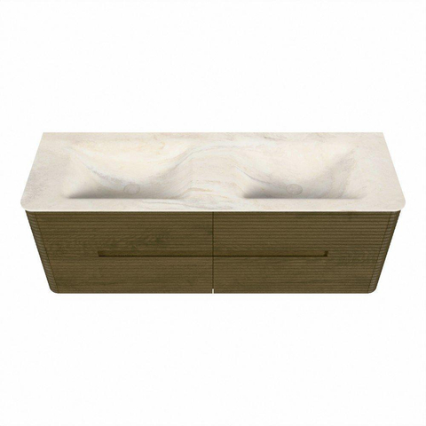 Mondiaz CIRO-DLUX Badkamermeubelset - 140x45x50cm - Solid surface wastafel Ostra - 2 wasbak Dubbel - zonder kraangaten - 4 lades - Dusk SW1533432