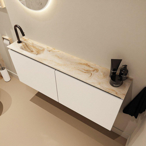 MONDIAZ TURE-DLUX Meuble de toilette 120 cm Talc. EDEN vasque Frappe position gauche. Avec 1 trou de robinet. SW1102603