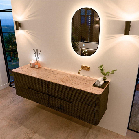 Mondiaz CIRO-DLUX Meuble de salle de bains - 170x45x50cm - Plan vasque Solid surface Arena - 1 vasque à droite - sans trous de robinet - 4 tiroirs - Shadow SW1532392