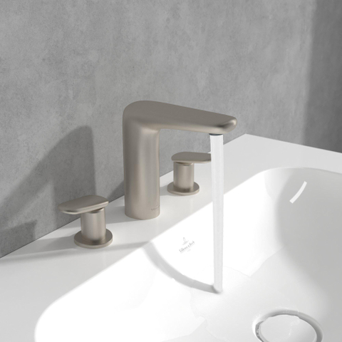 Villeroy & Boch Antao 3 gats wastafelmengkraan - met push open plug - Brushed Nickel (rvs) SW974182