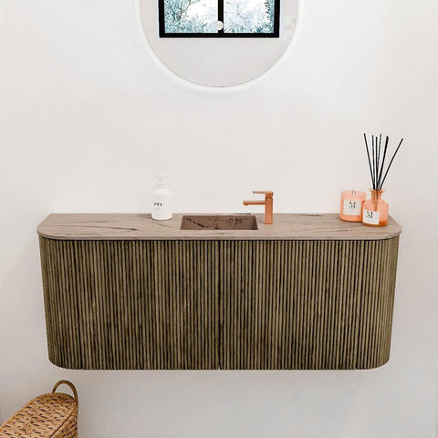 Mondiaz JOYA-DLUX 103.2cm meuble de salle de bains - arrondis gauche et droite couleur Dusk - Vasque FAYE position Milieu 1 trou de robinet couleur Arena. SW1425791