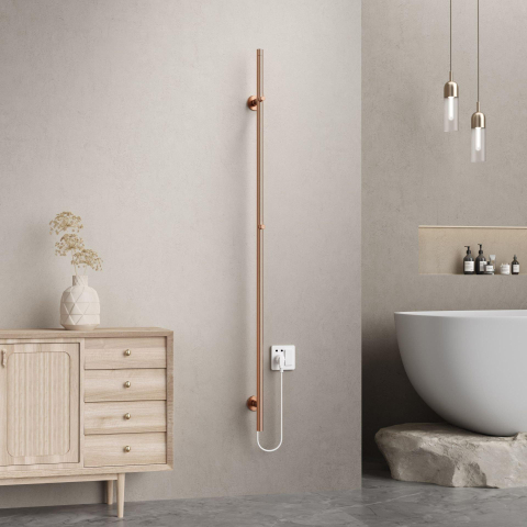 Belrad Rod staafhanddoekdroger - 150x6,3x12,7 cm - elektrisch - enkel - 60w - 2,5cm - geborsteld koper TWEEDEKANS OUT14617
