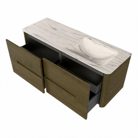 Mondiaz CIRO-DLUX Meuble de salle de bains - 130x45x50cm - Vasque solid surface Nata - 1 lavabo à droite - 1 trou de robinet - 4 tiroirs - Dusk SW1533215