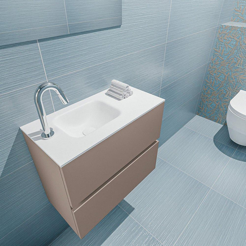 MONDIAZ ADA Toiletmeubel - 60x30x50cm - 1 kraangat - 2 lades - smoke mat - wasbak links - Solid surface - Wit SW472569