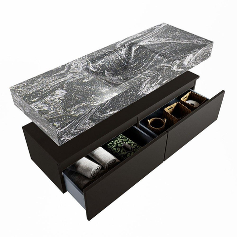 Mondiaz ALAN-DLUX Ensemble de meuble - 130cm - meuble Urban mat - 2 tiroirs - Lavabo Cloud Lava suspendu - vasque Centre - 1 trou de robinet SW808001