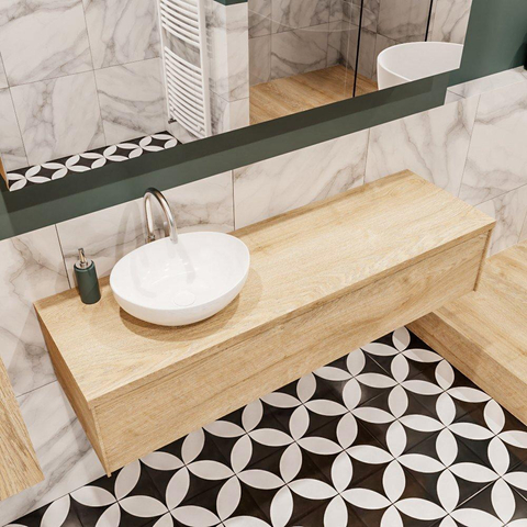 MONDIAZ LUSH Ensemble de meuble salle de bain - 150cm - 1 tiroir - lavabo BARCO - vasque à gauche - 1 trou de robinet - chêne blanchi SW409604