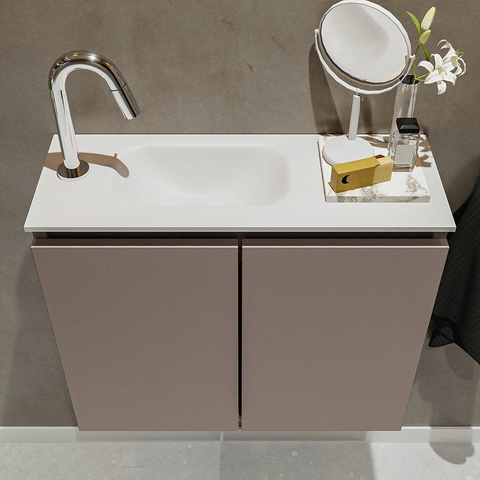 MONDIAZ TURE Toiletmeubel 60x23x50cm met 1 kraangaten 2 deuren smoke mat Wastafel Eden links Solid Surface Wit SW474953