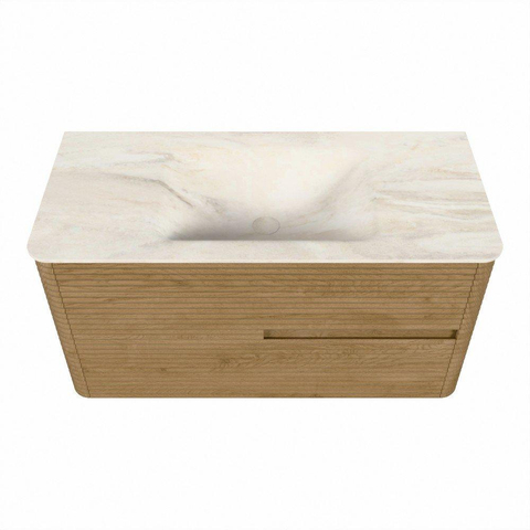 Mondiaz CIRO-DLUX Ensemble de meubles de salle de bains - 100x45x50cm - Vasque en solid surface Ostra - 1 bassin au milieu - 1 trou de robinet - 2 tiroirs - Chêne SW1530923