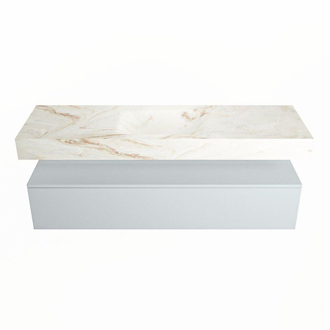 Mondiaz ALAN-DLUX Ensemble de meuble - 150cm - meuble Clay mat - 1 tiroir - Lavabo Cloud Frappe suspendu - vasque Centre - 0 trous de robinet SW805303