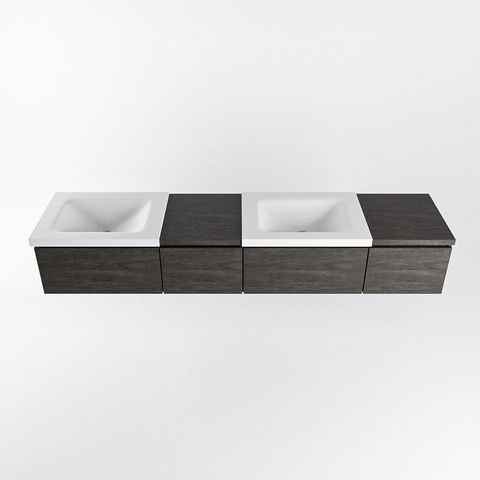 MONDIAZ BUKLA 200cm ensemble de meuble avec module 40 gauche couleur Marron Foncé avec 4 tiroirs. Lavabo CLOUD double 0 trou de robinet couleur Talc. SW1382161