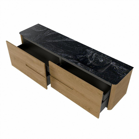 Mondiaz CIRO-DLUX Badkamermeubelset - 190x45x50cm - Solid surface wastafel Lava - 1 wasbak Rechts - zonder kraangaten - 4 lades - Oak SW1530999