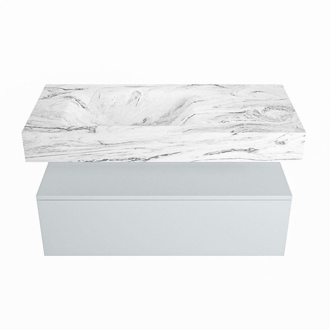 Mondiaz ALAN-DLUX Ensemble de meuble - 100cm - meuble Clay mat - 1 tiroir - Lavabo Cloud Glace suspendu - vasque Gauche - 0 trous de robinet SW806316