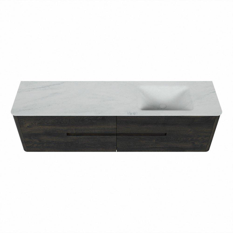 Mondiaz CIRO-DLUX Badkamermeubelset - 180x45x50cm - Solid surface wastafel Opalo - 1 wasbak Rechts - 1 kraangat - 4 lades - Shadow SW1532438