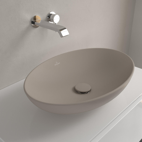 Villeroy & Boch Loop & Friends opzetwastafel - 56x38cm - zonder kraangat - zonder overloop CeramicPlus - mat almond (beige) SW644134