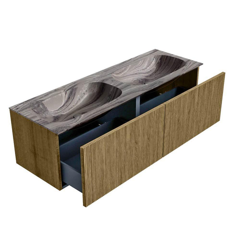 MONDIAZ KURVE-DLUX 140cm badmeubel kleur Dusk met 2 lades en 0 deuren. Wastafel STOR SMALL Dubbel zonder kraangat Sombra. SW1433894