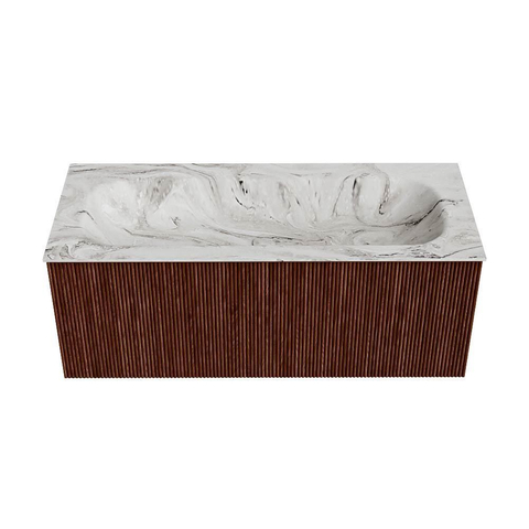 Mondiaz KURVE-DLUX Badkamermeubelset - 110x46x40cm - 1 lade - wastafel solid surface - midden - zonder kraangat - Ruby SW1415815