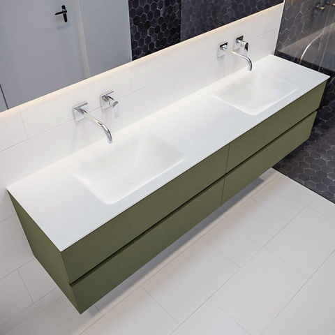 ENSEMBLE DE MEUBLE MONDIAZ VICA - 200 cm - 4 tiroirs - lavabo Cloud double - 0 trous de robinet - solid surface army SW410386
