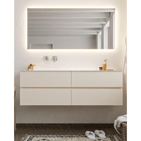MONDIAZ VICA Ensemble de meuble salle de bain - 150cm - 4 tiroirs - lavabo Cloud gauche - 0 trous de robinet - solid surface lin SW411019