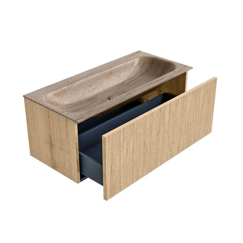 MONDIAZ KURVE-DLUX 100cm badmeubel kleur Oak met 1 lade en 0 deuren. Wastafel BIG MEDIUM Midden 1 kraangat Saba. SW1433084