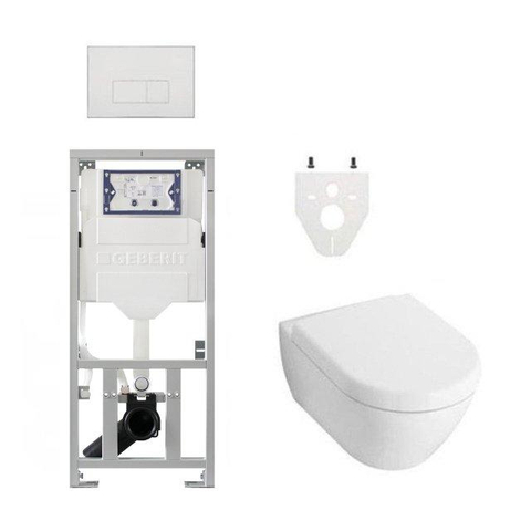 Villeroy & Boch Subway 2.0 DirectFlush Toiletset - softclose geberit reservoir qeramiq bedieningsplaat rechthoekige knoppen - White Alpine (wit) SW791673