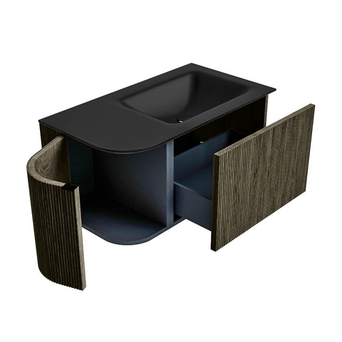 Mondiaz KURVE Badkamermeubelset - 85x46x40cm - 1 lade - 1 deur - wastafel solid surface - rechts - 1 kraangat - Shadow SW1414185