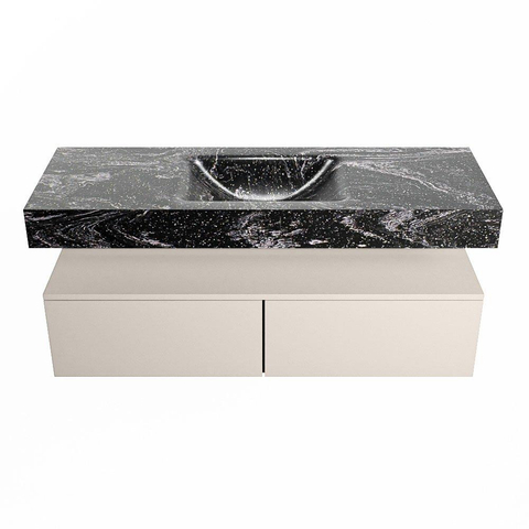 Mondiaz ALAN-DLUX Ensemble de meuble - 130cm - meuble Linen mat - 2 tiroirs - Lavabo Cloud Lava suspendu - vasque Centre - 1 trou de robinet SW808241