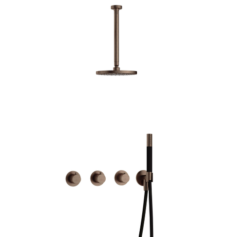 Hotbath Cobber IBS70 Regendoucheset - inbouw - 30cm plafondarm - 20cm ronde hoofddouche - staafhanddouche - messing verouderd koper (goud) SW677592