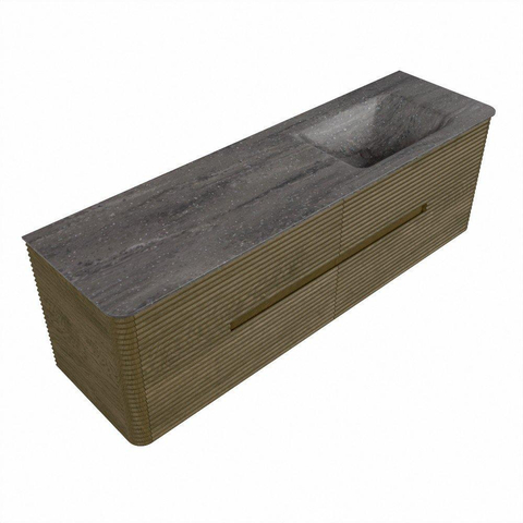 Mondiaz CIRO-DLUX Ensemble de meubles de salle de bains - 160x45x50cm - plan vasque Solid surface Oza - 1 vasque à droite - sans trous de robinet - 4 tiroirs - Dusk SW1533299