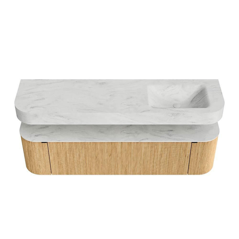 MONDIAZ THOR-DLUX Meuble de salle de bains 170cm arrondi gauche + droite couleur Oak avec 1 tiroir et 2 portes. Vasque suspendue CLOUD Droite 1 trou de robinet couleur Opalo. SW1465433