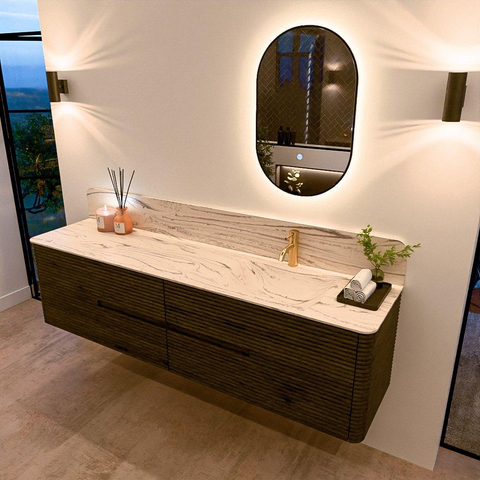 Mondiaz CIRO-DLUX Badkamermeubelset - 190x45x50cm - Solid surface wastafel Nata - 1 wasbak Rechts - 1 kraangat - 4 lades - Shadow SW1532605