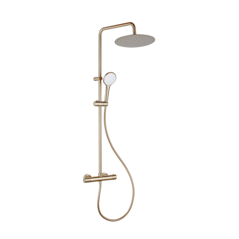 FugaFlow Efficiente Ensemble de douche de tête Sobrado - thermostat - douche de tête 30cm - douchette - 3 positions - or mat SW1468920