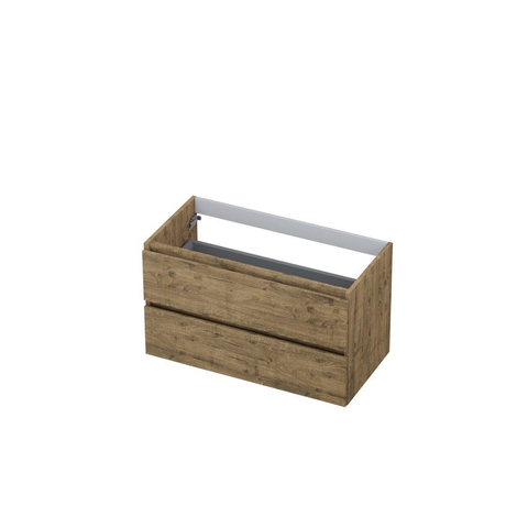 INK Wastafelonderkast - 90x45x52cm - 2 lades - greeploos - met houten keerlijst - MFC - Naturel eiken SW207407