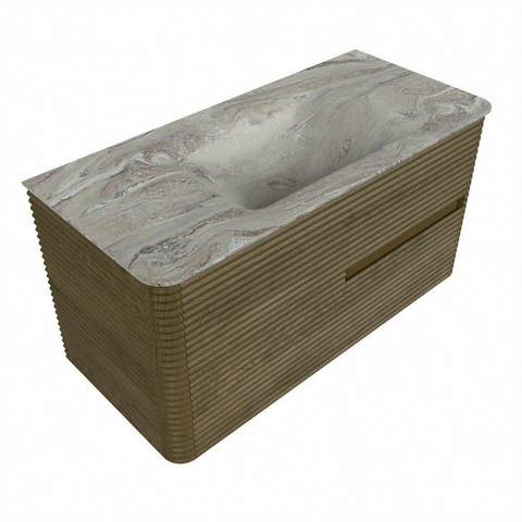 Mondiaz CIRO-DLUX Meuble de salle de bains - 100x45x50cm - Plan-vasque solid surface Glace - 1 vasque centrale - 1 trou de robinet - 2 tiroirs - Dusk SW1532896
